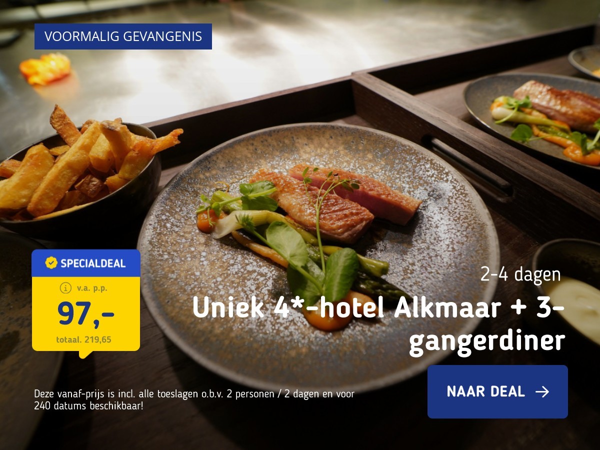 Uniek 4*-hotel Alkmaar + 3-gangerdiner