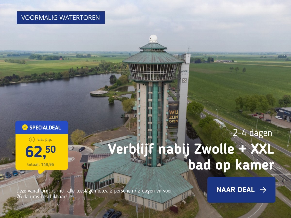 Verblijf nabij Zwolle + XXL bad op kamer