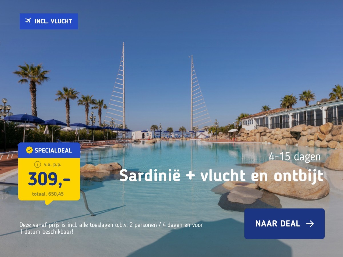 Sardinië + vlucht en ontbijt