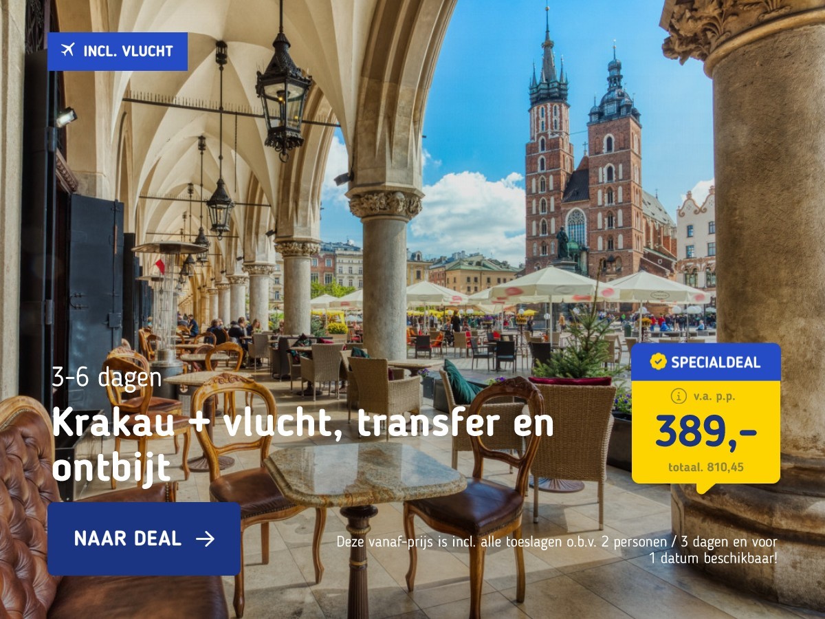 Krakau + vlucht, transfer en ontbijt