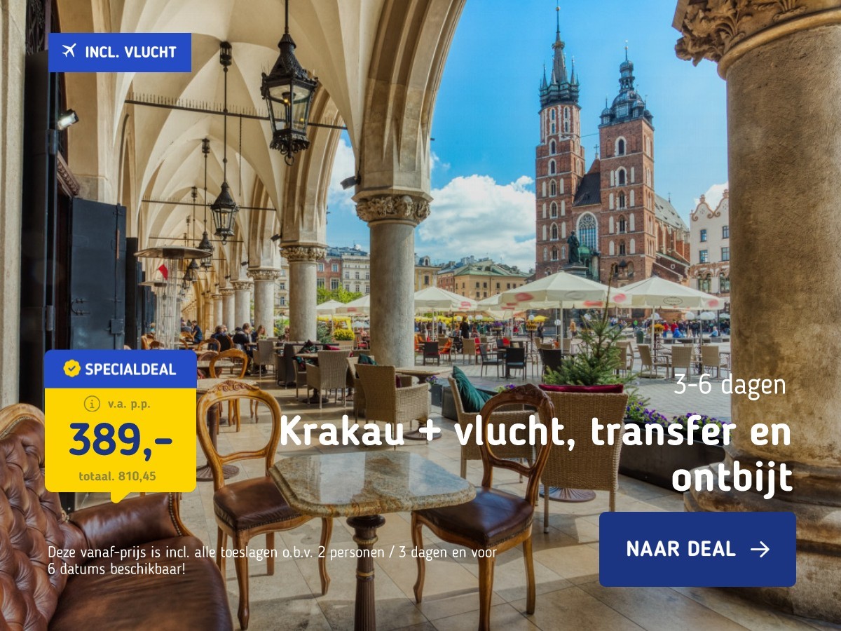 Krakau + vlucht, transfer en ontbijt