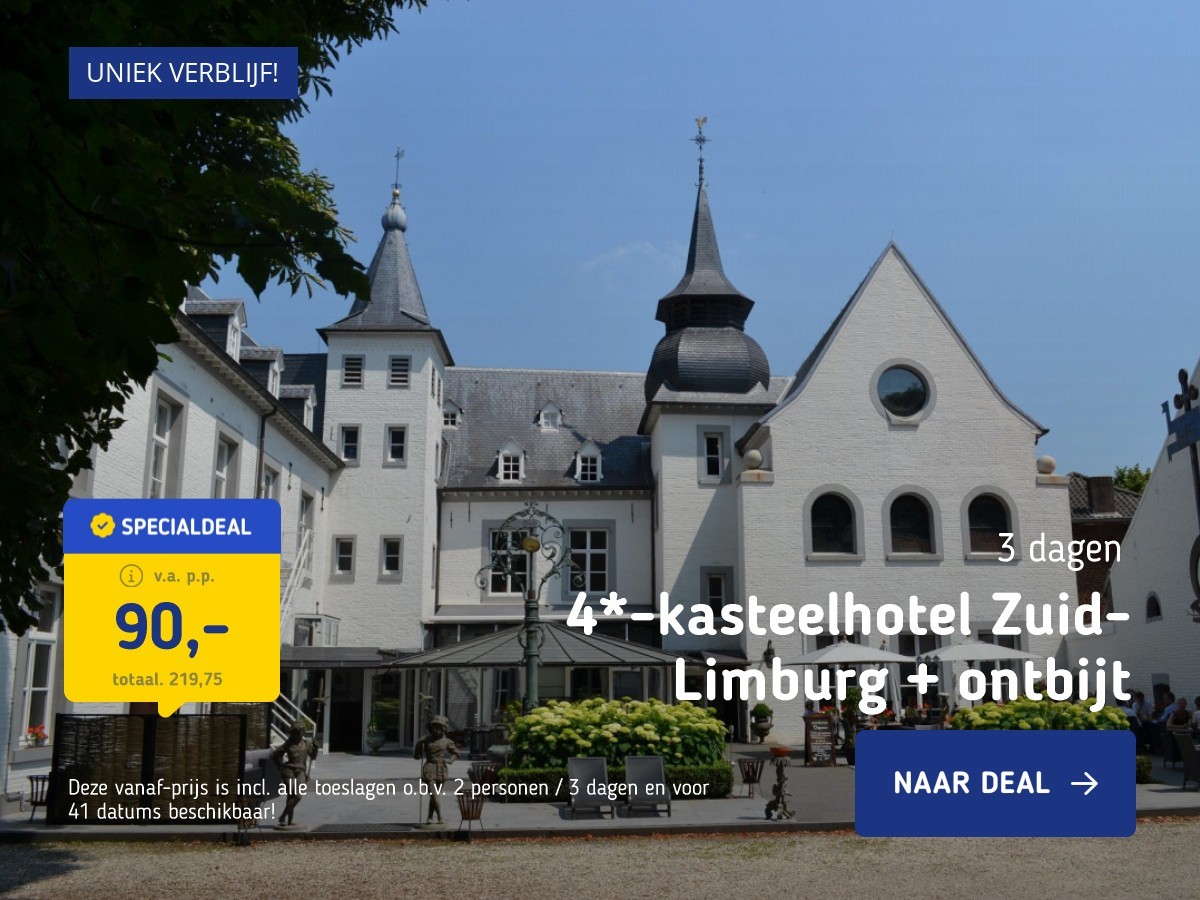 4*-kasteelhotel Zuid-Limburg + ontbijt