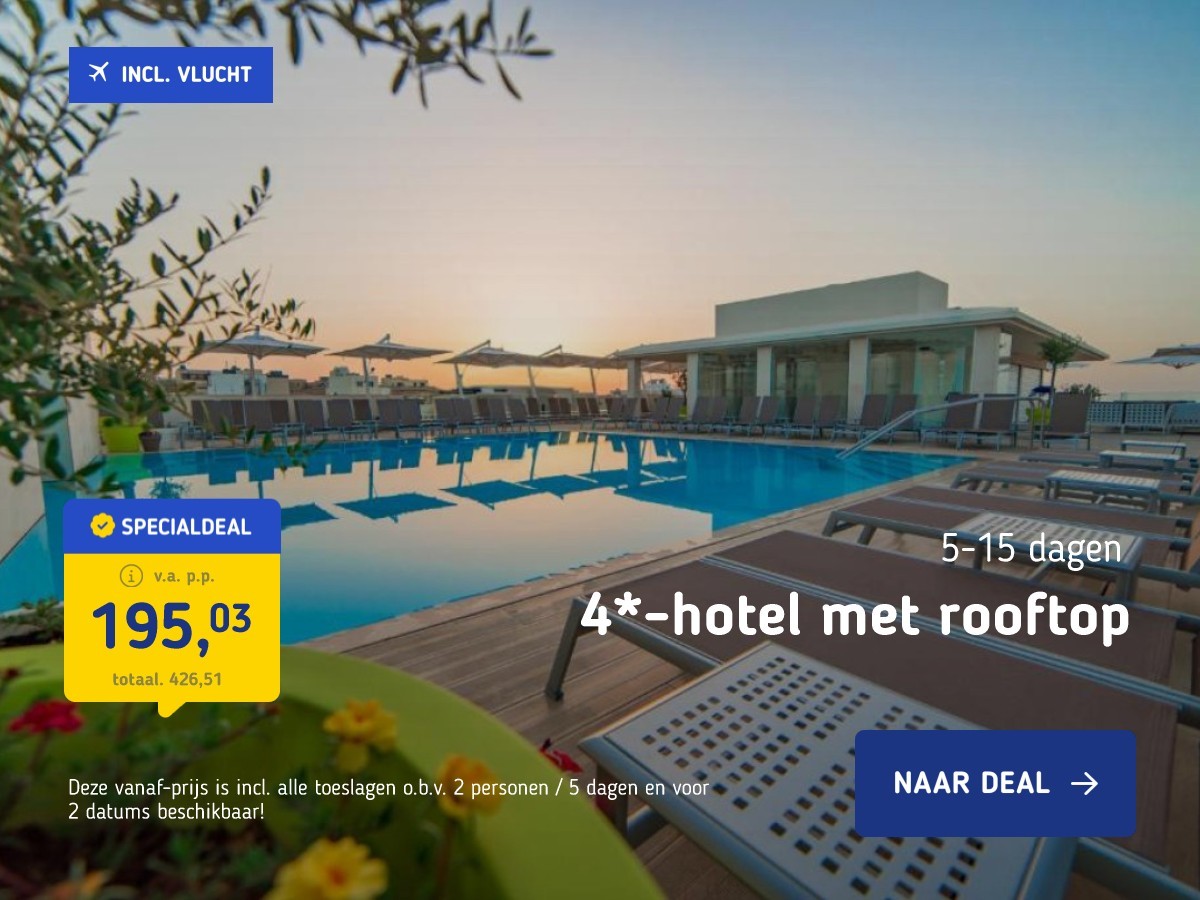 4*-hotel met rooftop zwembad in Mellieħa