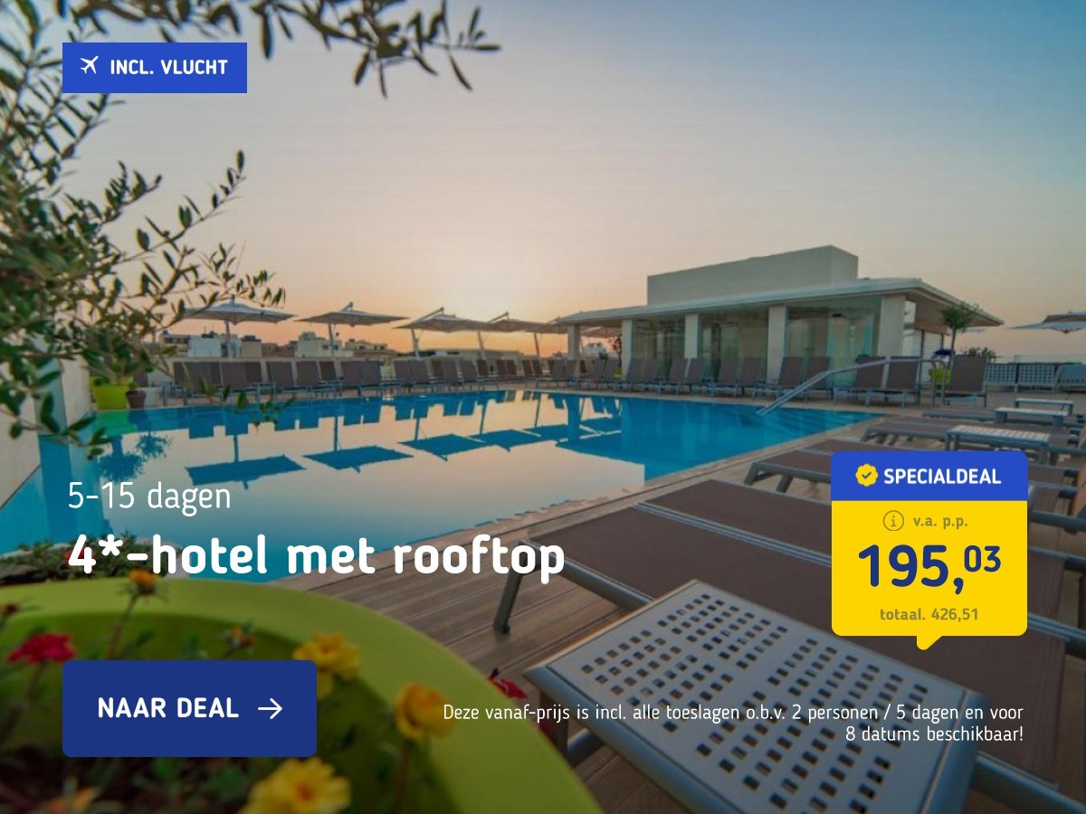 4*-hotel met rooftop zwembad in Mellieħa