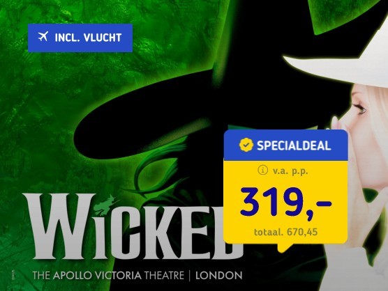 Wicked + vlucht en ticket