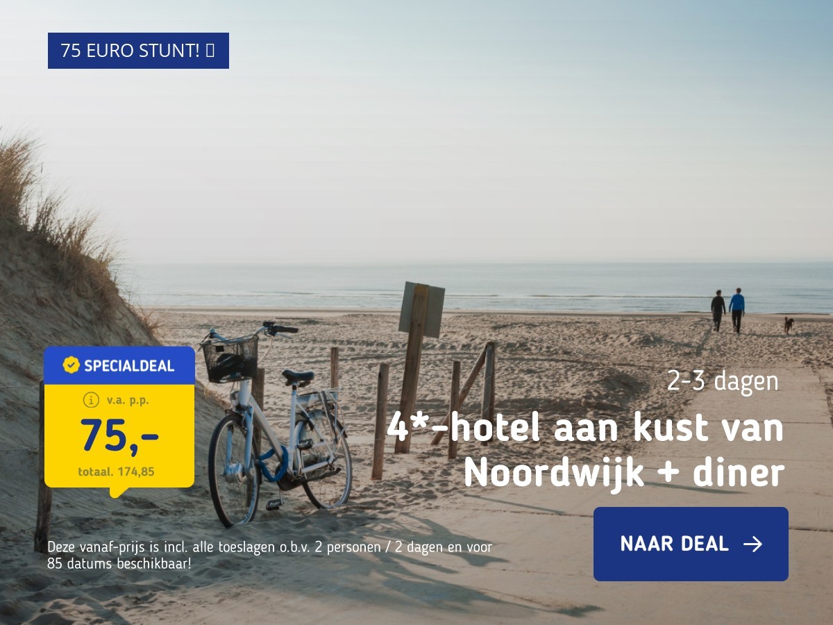 4*-hotel aan kust van Noordwijk + diner