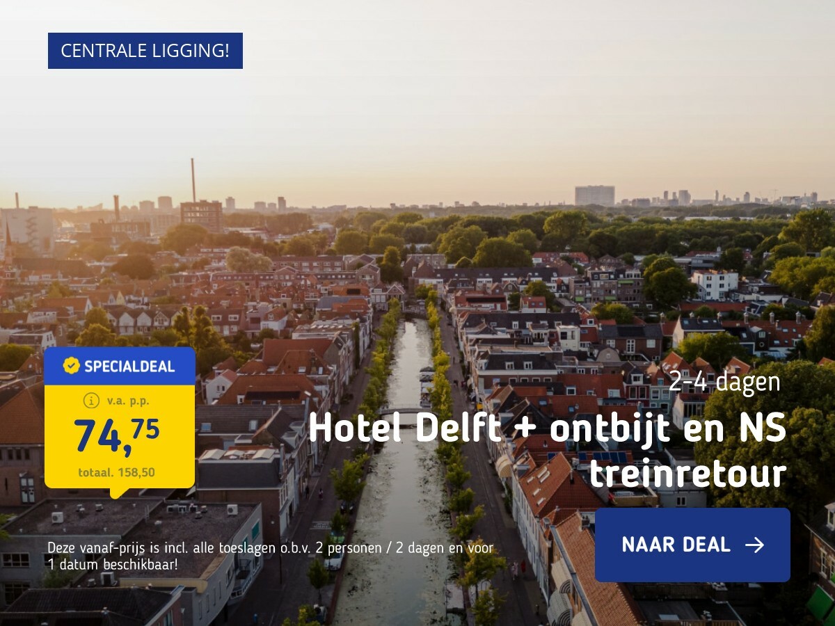 Hotel Delft + ontbijt en NS treinretour