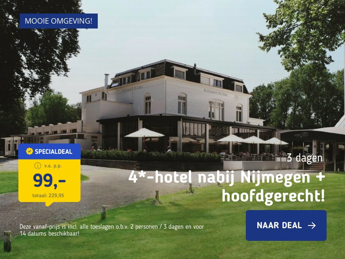 4*-hotel nabij Nijmegen + hoofdgerecht!