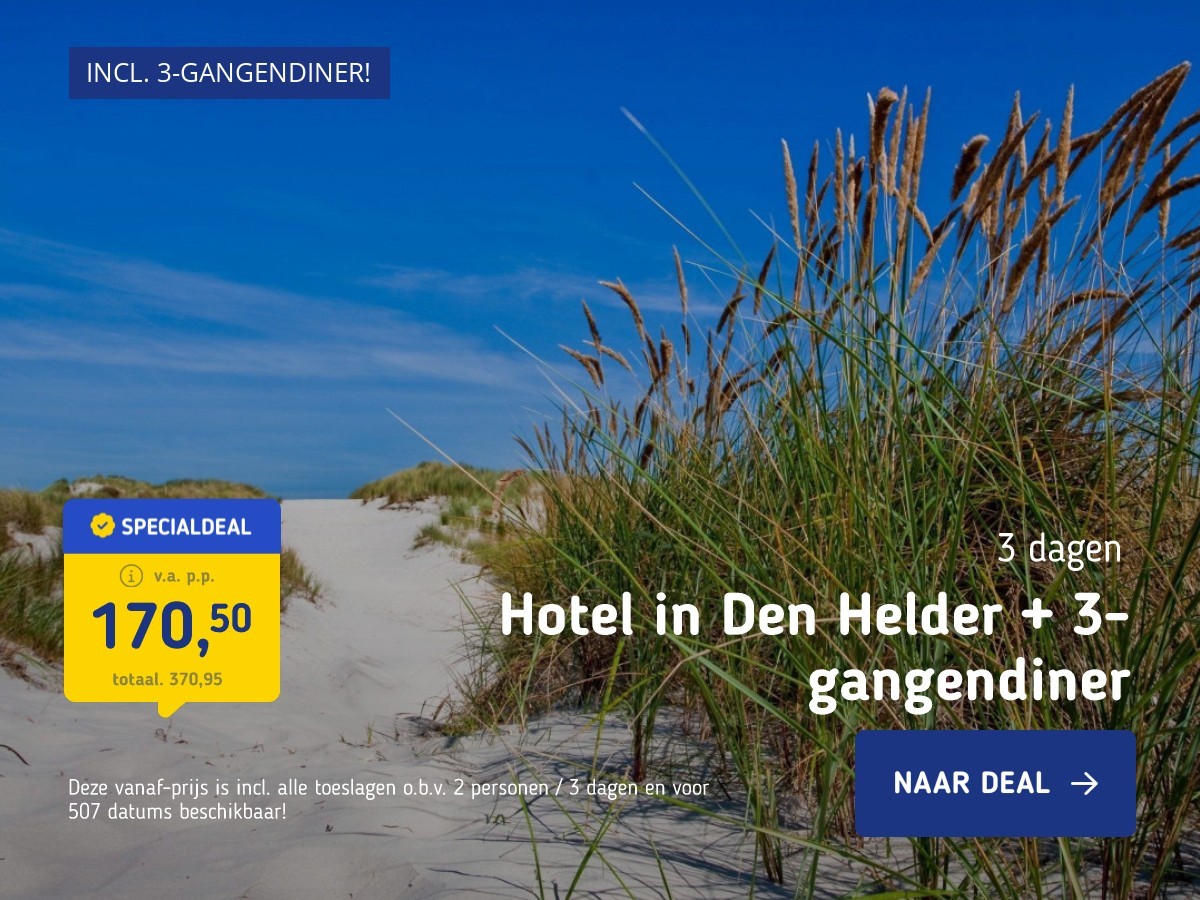 Hotel in Den Helder + 3-gangendiner