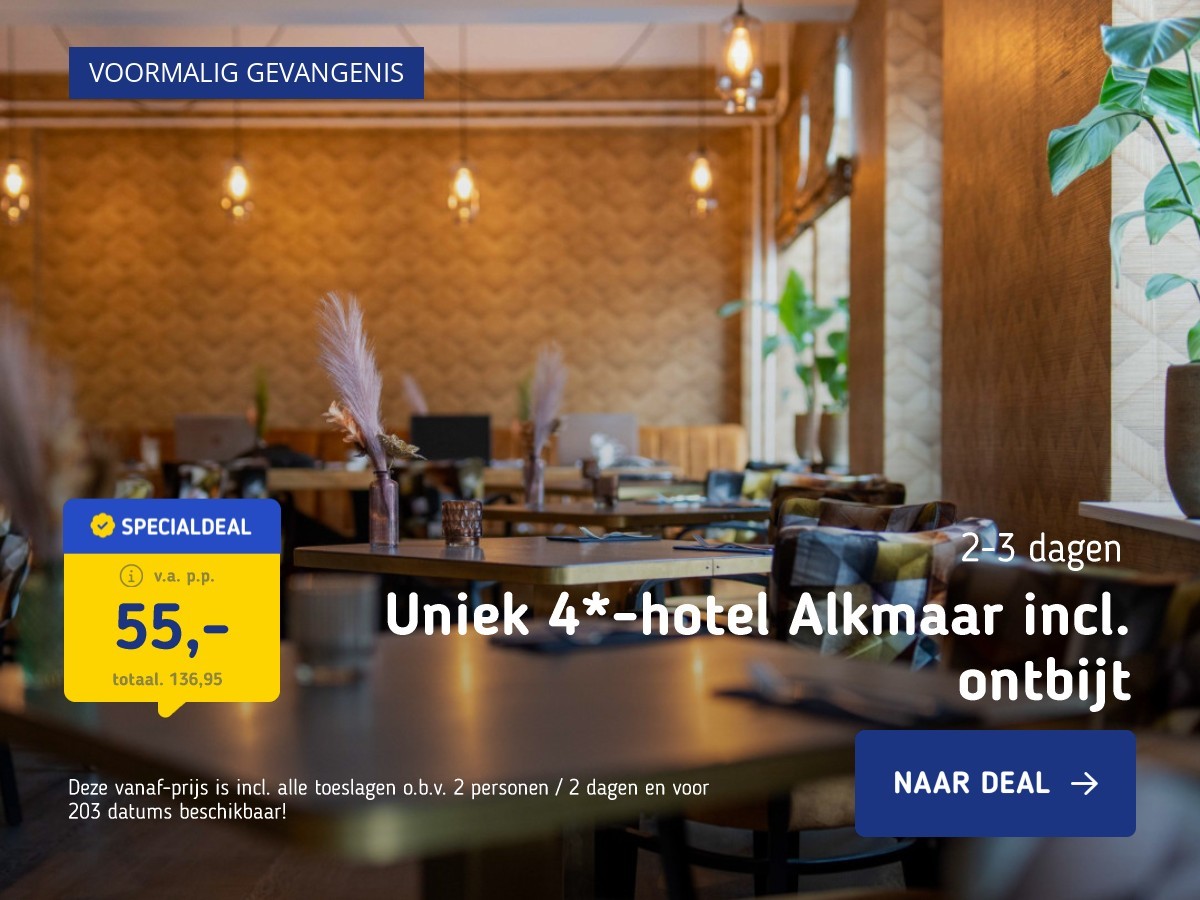 Uniek 4*-hotel Alkmaar incl. ontbijt