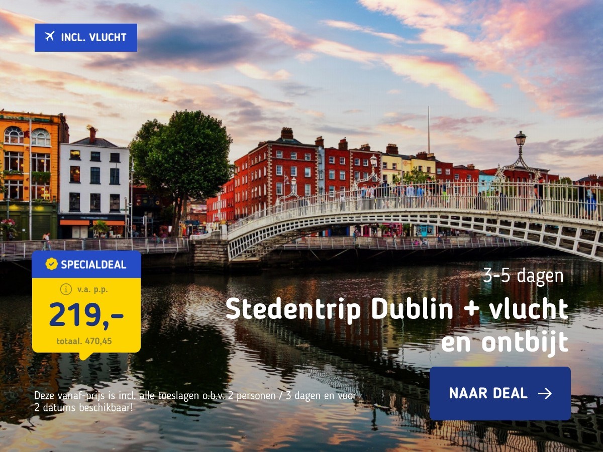 Stedentrip Dublin + vlucht en ontbijt