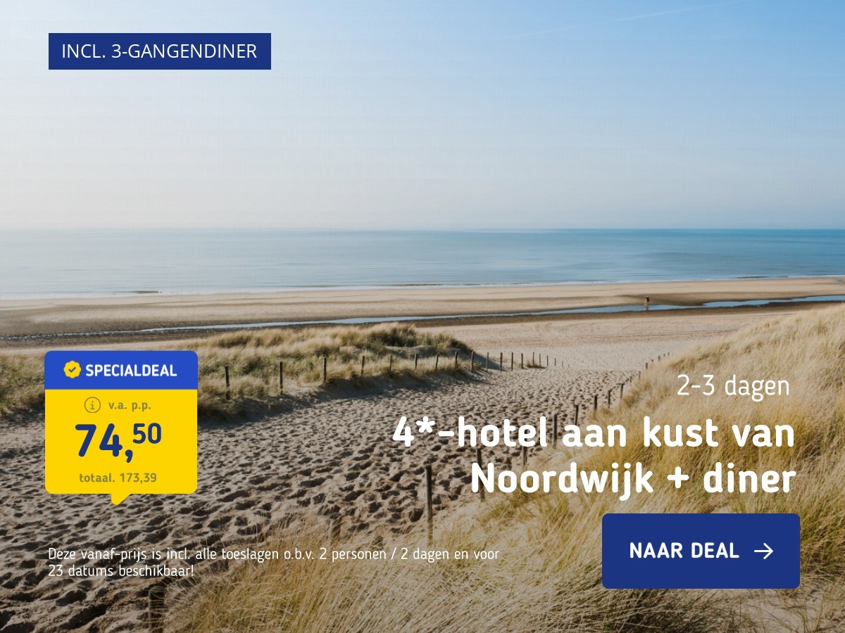 4*-hotel aan kust van Noordwijk + diner